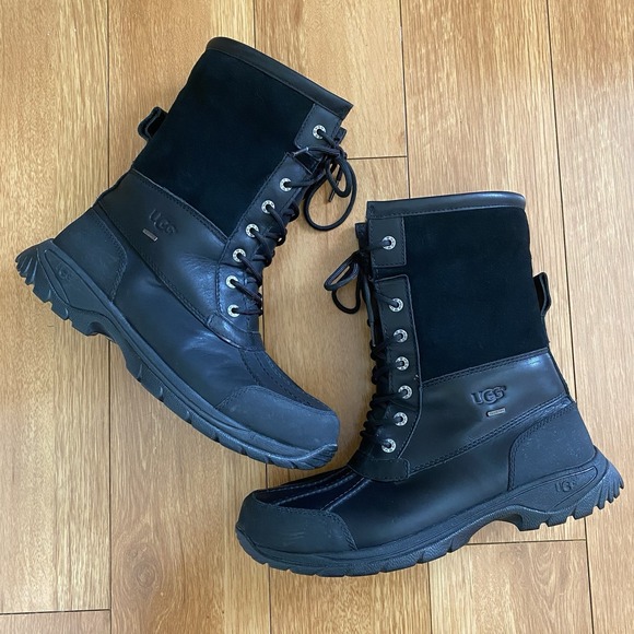 UGG BUTTE BLACK WATERPROOF LEATHER WINTER SNOW BOOTS MEN US 10